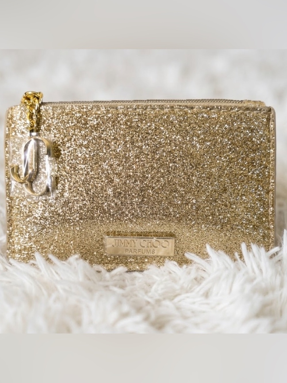Jimmy Choo Parfums Glitter Zip Pouch with Logo zipper pull - Gold 5"x3"